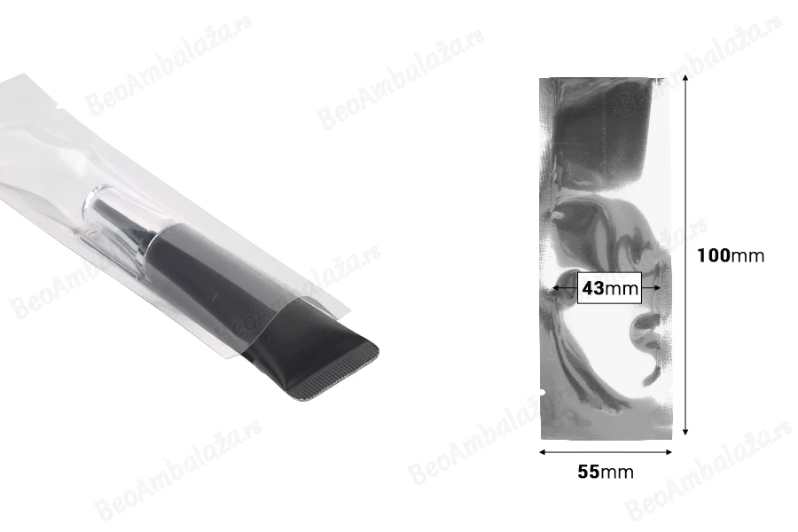 Aluminijumska kesa 55x150mm sa providnom prednjom stranom i mogućnošću toplotnog zatvaranja - 100 kom-dimenzije_slike