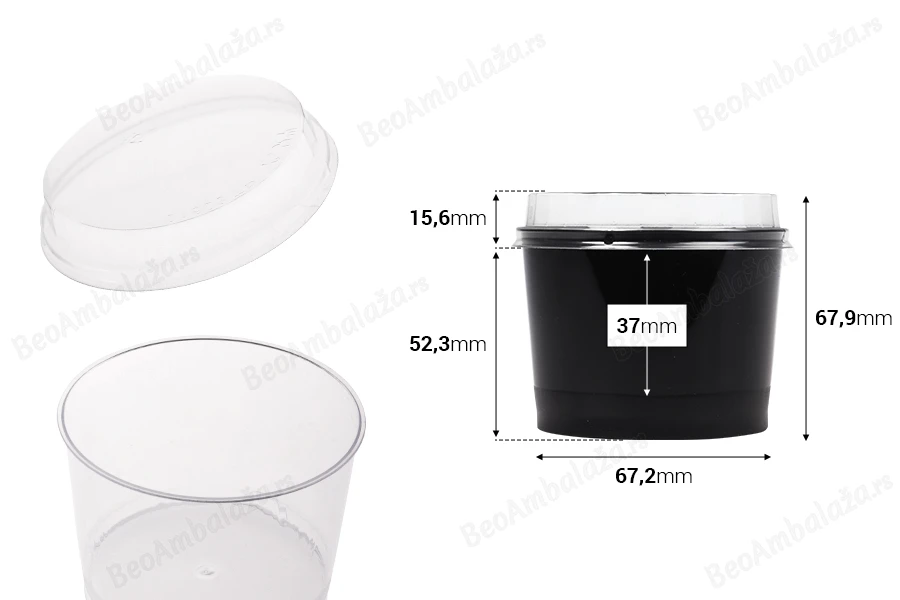 Plastična providna čašica 200mL sa poklopcem - 50 kom-dimenzije_slike