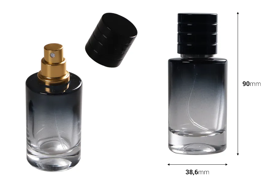 Staklena bočica 30mL sa zlatnim ili srebrnim sprejom i crnim zatvaračem (PP 15) Staklena bočica 30mL sa zlatnim ili srebrnim sprejom i crnim zatvaračem (PP 15)