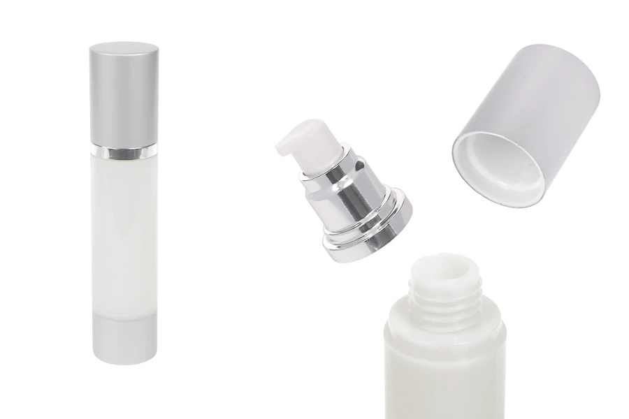 Airless plastična bočica 50mL za kreme sa aluminijumskom osnovom i zatvaračem u srebrnoj boji Airless plastična bočica 50mL za kreme sa aluminijumskom osnovom i zatvaračem u srebrnoj boji