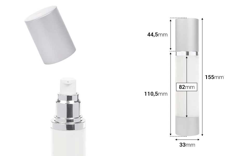 Airless plastična bočica 50mL za kreme sa aluminijumskom osnovom i zatvaračem u srebrnoj boji Airless plastična bočica 50mL za kreme sa aluminijumskom osnovom i zatvaračem u srebrnoj boji