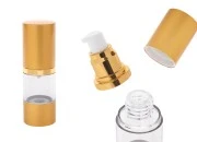 Airless plastična flašica 15mL za kreme sa aluminijumskom osnovom i aluminijumskim zatvaračem u MAT zlatnoj boji