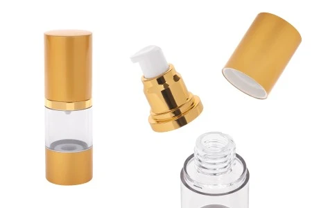 Airless plastična flašica 15mL za kreme sa aluminijumskom osnovom i aluminijumskim zatvaračem u MAT zlatnoj boji-1
