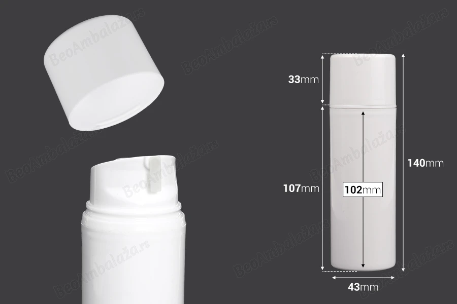Airless bela plastična bočica 100mL za kreme-dimenzije_slike