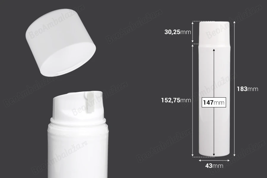 Airless bela plastična bočica 150mL za kreme-dimenzije_slike