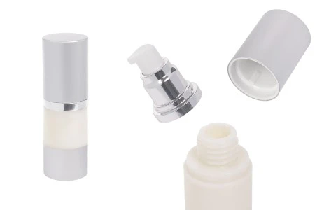 Airless plastična flašica 15mL za kreme sa aluminijumskom osnovom i zatvaračem u srebrnoj boji-1