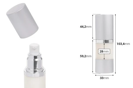 Airless plastična flašica 15mL za kreme sa aluminijumskom osnovom i zatvaračem u srebrnoj boji-2
