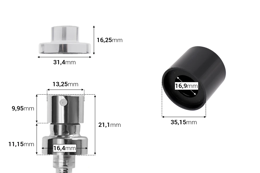 Aluminijumski sprej sa sigurnosnim Crimp zatvaranjem 15mm i magnetnim poklopcem, u dve boje