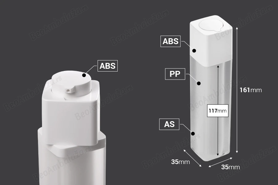 Airless akrilna bočica 50mL sa belom pumpicom-dimenzije_slike