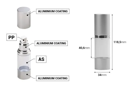 Airless akrilna bočica 30mL za kreme sa aluminijumskom osnovom i zatvaračem u 2 boje-2