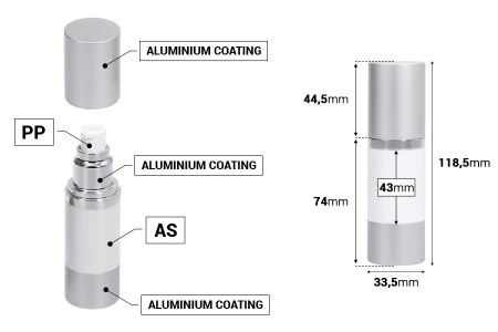 Airless plastična bela bočica 30mL za kreme sa aluminijumskom osnovom i zatvaračem u MAT srebrnoj boji-2