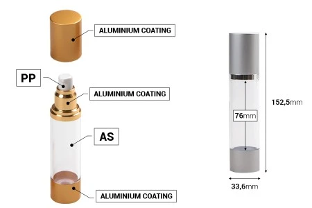 Airless akrilna bočica 50mL za kreme sa aluminijumskom osnovom i zatvaračem u 2 boje-2