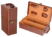 Luksuzna futrola za dve vinske flaše sa dodacima i kožnom presvlakom u braon boji-slika_proizvoda