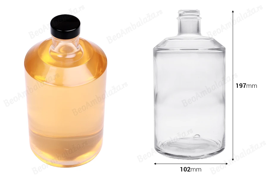 Staklena cilindrična flaša 1000ml-dimenzije_slike