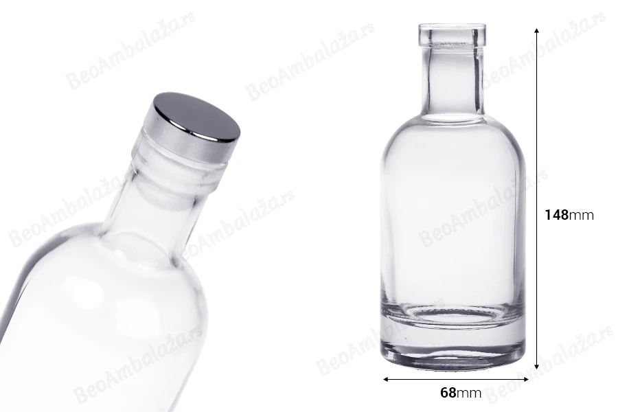 Staklena okrugla flašica 200 mL - 20 kom-dimenzije_slike