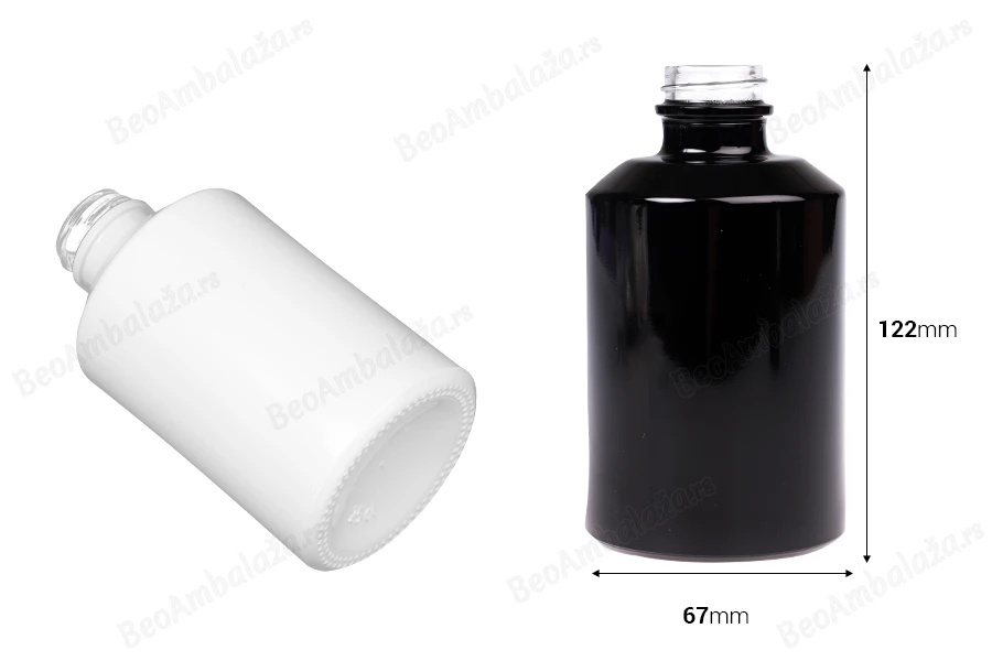 Staklena cilindrična flaša 250mL u crnoj ili beloj boji-dimenzije_slike