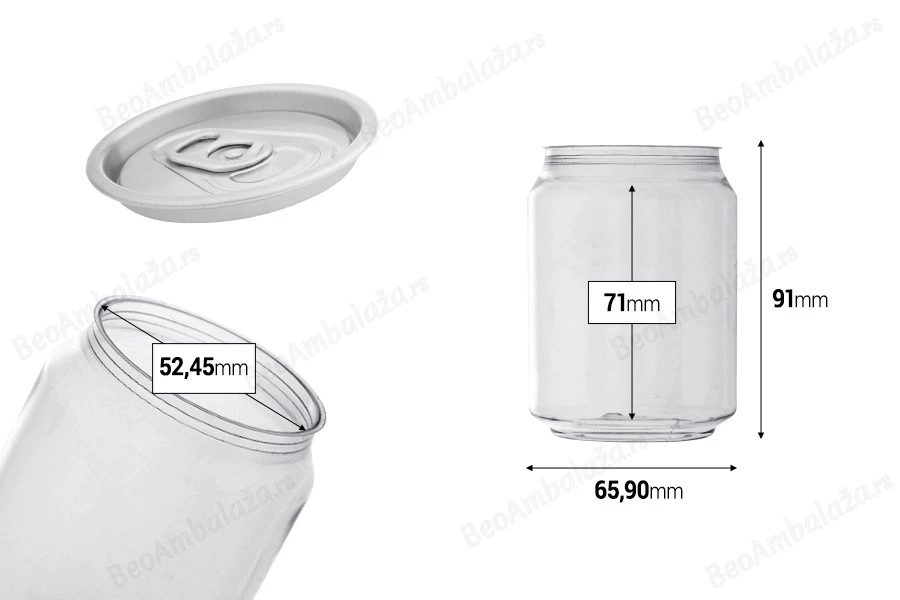 Providna (PET) plastična limenka 250mL sa aluminijumskim poklopcem (nepohodna upotreba mašine za zatvaranje) - 200 kom-dimenzije_slike