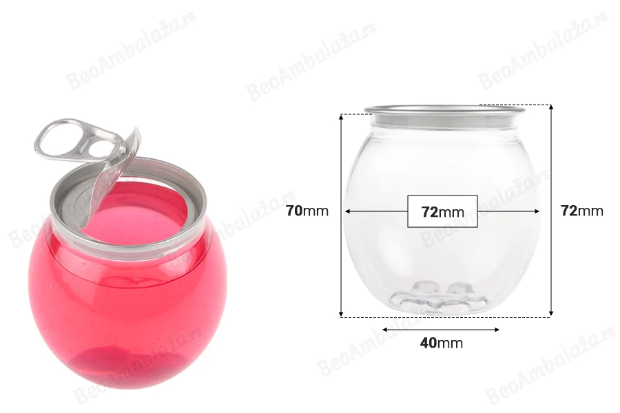 Providna (PET) plastična limenka 210mL (u obliku kuglice) sa aluminijumskim poklopcem (nepohodna upotreba mašine za zatvaranje) - 200 kom-dimenzije_slike