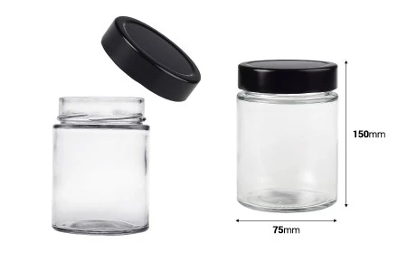 Cilindrična staklena tegla 280mL sa crnim zatvaračem T.O 70 Deep - 105 kom-2