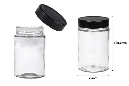 Cilindrična staklena tegla 380mL sa crnim zatvaračem T.O 70 Deep - 72 kom-2