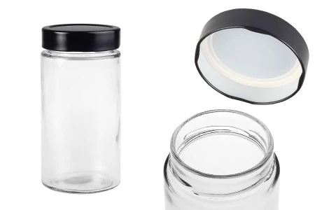 Cilindrična staklena tegla 500mL sa crnim zatvaračem T.O 70 Deep - 60 kom-1
