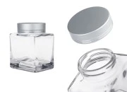 Luksuzna staklena tegla 280mL sa srebrnim mat zatvaračem i srebrnom trakom - 6 kom Luksuzna staklena tegla 280mL sa srebrnim mat zatvaračem i srebrnom trakom - 6 kom