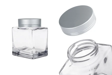 Luksuzna staklena tegla 280mL sa srebrnim mat zatvaračem i srebrnom trakom - 6 kom-1