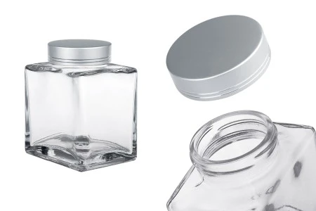 Luksuzna staklena tegla 360mL sa srebrnim mat zatvaračem i srebrnom trakom - 6 kom-1