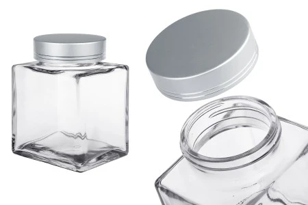 Luksuzna staklena tegla 500mL sa srebrnim mat zatvaračem i srebrnom trakom - 6 kom-1