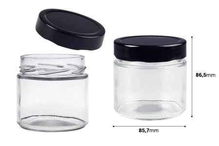 Cilindrična staklena tegla 280mL sa crnim zatvaračem T.O 82 Deep - 96 kom-2