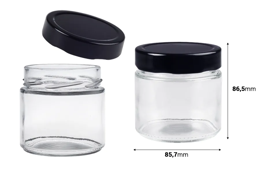 Cilindrična staklena tegla 280mL sa crnim zatvaračem T.O 82 Deep - 96 kom Cilindrična staklena tegla 280mL sa crnim zatvaračem T.O 82 Deep - 96 kom