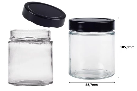 Cilindrična staklena tegla 380mL sa crnim zatvaračem T.O 82 Deep - 72 kom-2