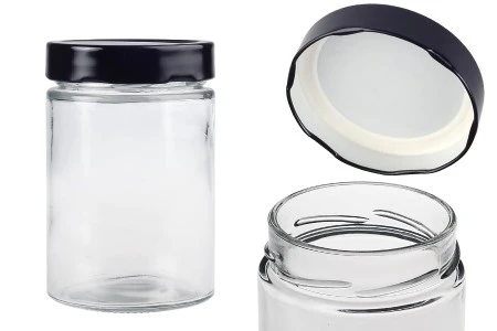 Cilindrična staklena tegla 500mL sa crnim zatvaračem T.O 82 Deep - 60 kom-1