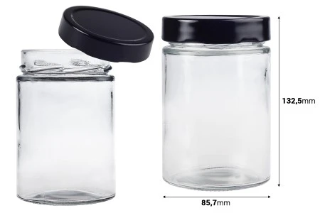 Cilindrična staklena tegla 500mL sa crnim zatvaračem T.O 82 Deep - 60 kom-2