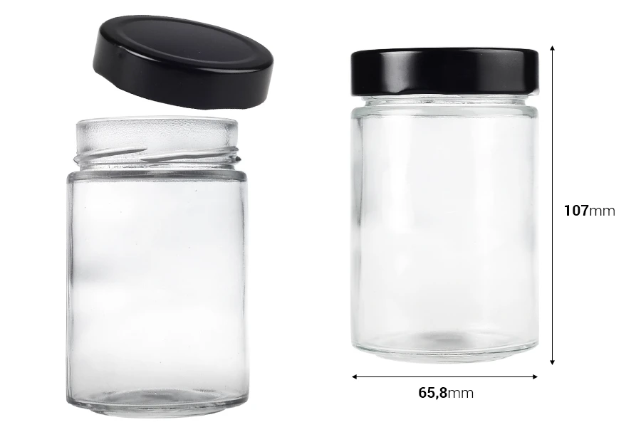 Cilindrična staklena tegla 220mL sa crnim zatvaračem T.O 63 Deep - 105 kom Cilindrična staklena tegla 220mL sa crnim zatvaračem T.O 63 Deep - 105 kom