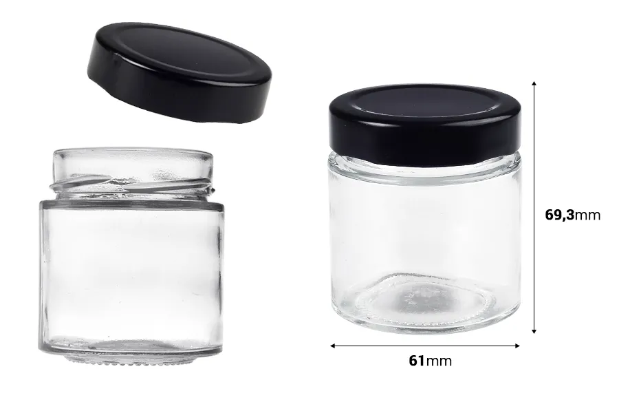 Cilindrična staklena tegla 100mL sa T.O 58 Deep crnim zatvaračem - 160 kom Cilindrična staklena tegla 100mL sa T.O 58 Deep crnim zatvaračem - 160 kom
