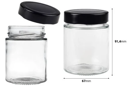 Cilindrična staklena tegla 180mL sa T.O 63 Deep crnim zatvaračem - 120 kom-2