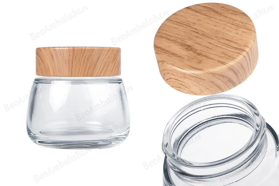 Staklena tegla 150mL sa plastičnim zatvaračem sa dezenom drveta - 6 kom-slika_proizvoda