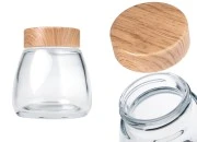 Staklena tegla 280mL sa plastičnim zatvaračem sa dezenom drveta - 6 kom Staklena tegla 280mL sa plastičnim zatvaračem sa dezenom drveta - 6 kom