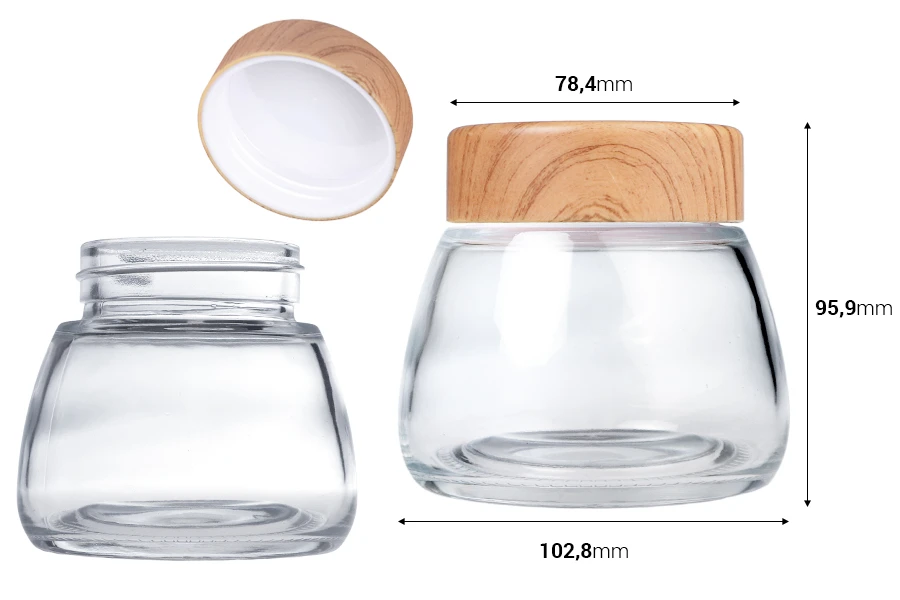 Staklena tegla 360mL sa plastičnim zatvaračem sa dezenom drveta - 6 kom Staklena tegla 360mL sa plastičnim zatvaračem sa dezenom drveta - 6 kom