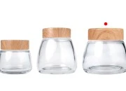 Staklena tegla 360mL sa plastičnim zatvaračem sa dezenom drveta - 6 kom Staklena tegla 360mL sa plastičnim zatvaračem sa dezenom drveta - 6 kom