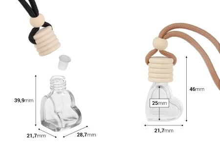Bočica za osveživač automobila 4mL, srce sa plastičnim čepom, drvenim zatvaračem i zakačkom - 25 kom-2