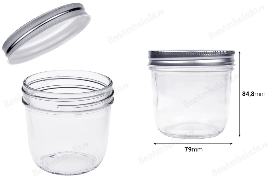 Staklena tegla 300mL sa srebrnim aluminijumskim zatvaračem - 6 kom-dimenzije_slike