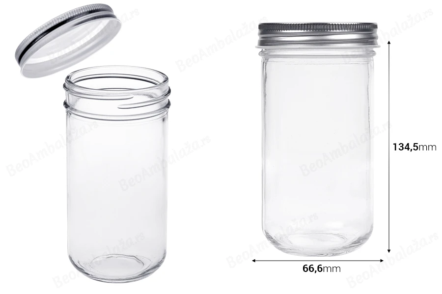 Staklena tegla 350mL sa srebrnim aluminijumskim zatvaračem - 6 kom-dimenzije_slike
