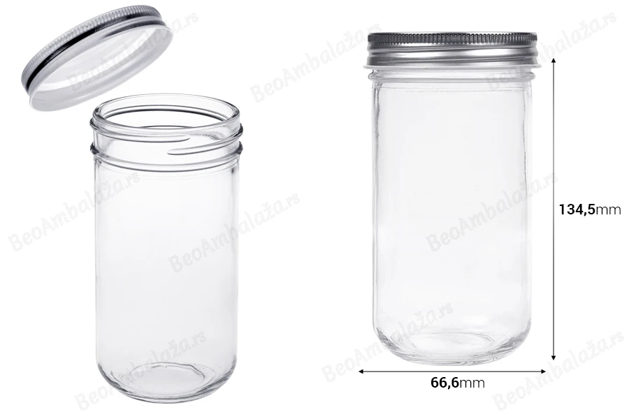 Staklena tegla 350mL sa srebrnim aluminijumskim zatvaračem - 6 kom-dimenzije_slike