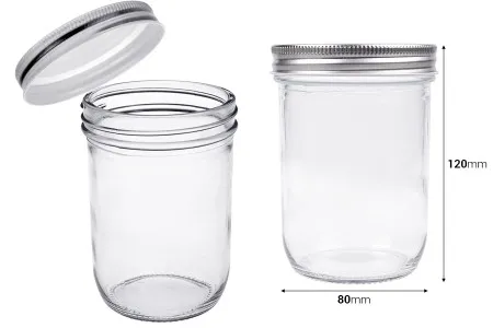 Staklena tegla 450mL sa srebrnim aluminijumskim zatvaračem - 6 kom-2
