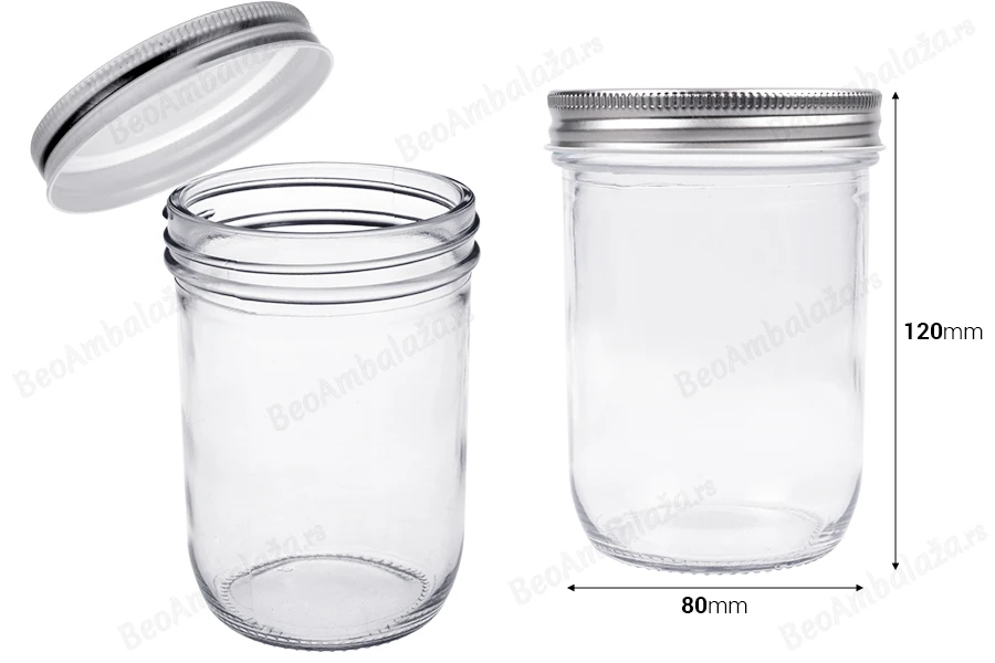 Staklena tegla 450mL sa srebrnim aluminijumskim zatvaračem - 6 kom-dimenzije_slike