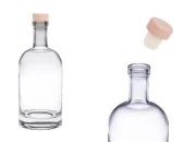 Staklena okrugla flašica od 500mL sa silikonskim čepom sa drvenom glavom