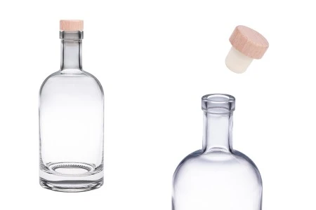Staklena okrugla flašica od 500mL sa silikonskim čepom sa drvenom glavom-1