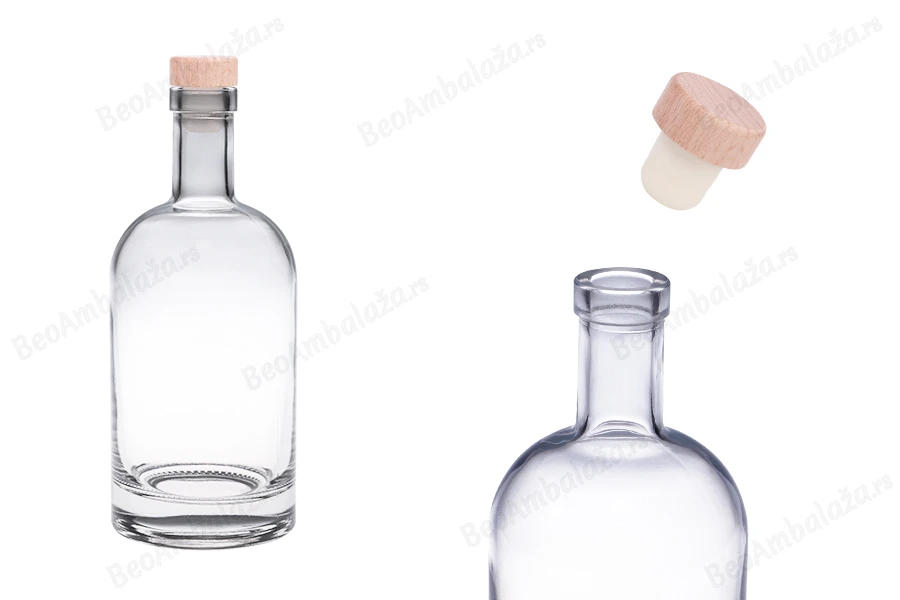 Staklena okrugla flašica od 500mL sa silikonskim čepom sa drvenom glavom-slika_proizvoda